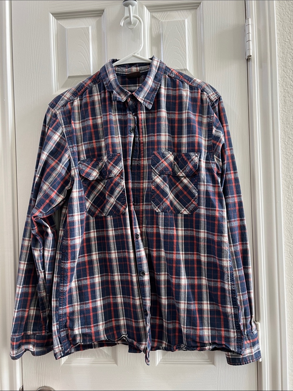 Great Northwest Clothing Company Navy, Red and White Plaid Button-Down Shirt
